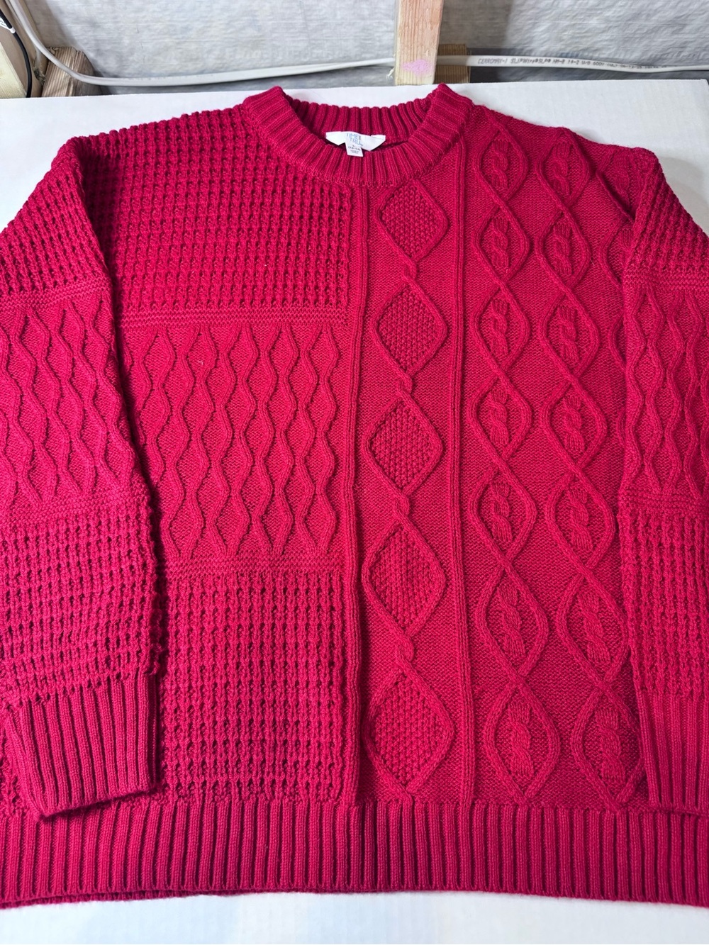 Time and Tru Women's Cable Crewneck Sweater in Bright Pink